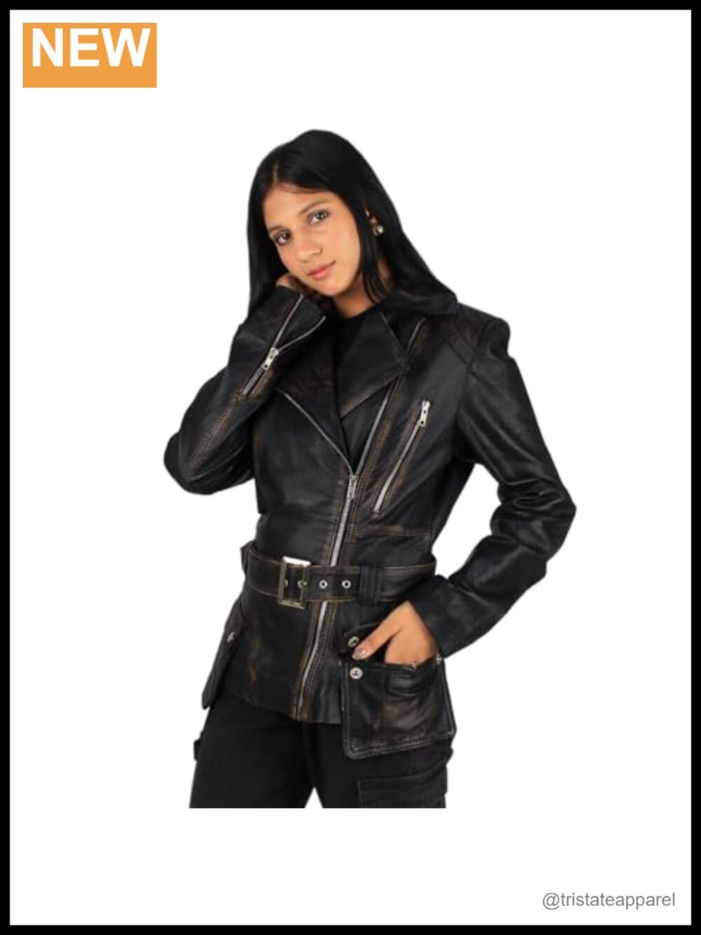 Genuine Cow Ruboff Leather Double Rider Jacket with Zipper Pockets